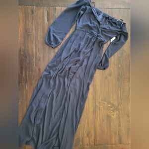 Elegant Navy Blue Off-Shoulder Dress